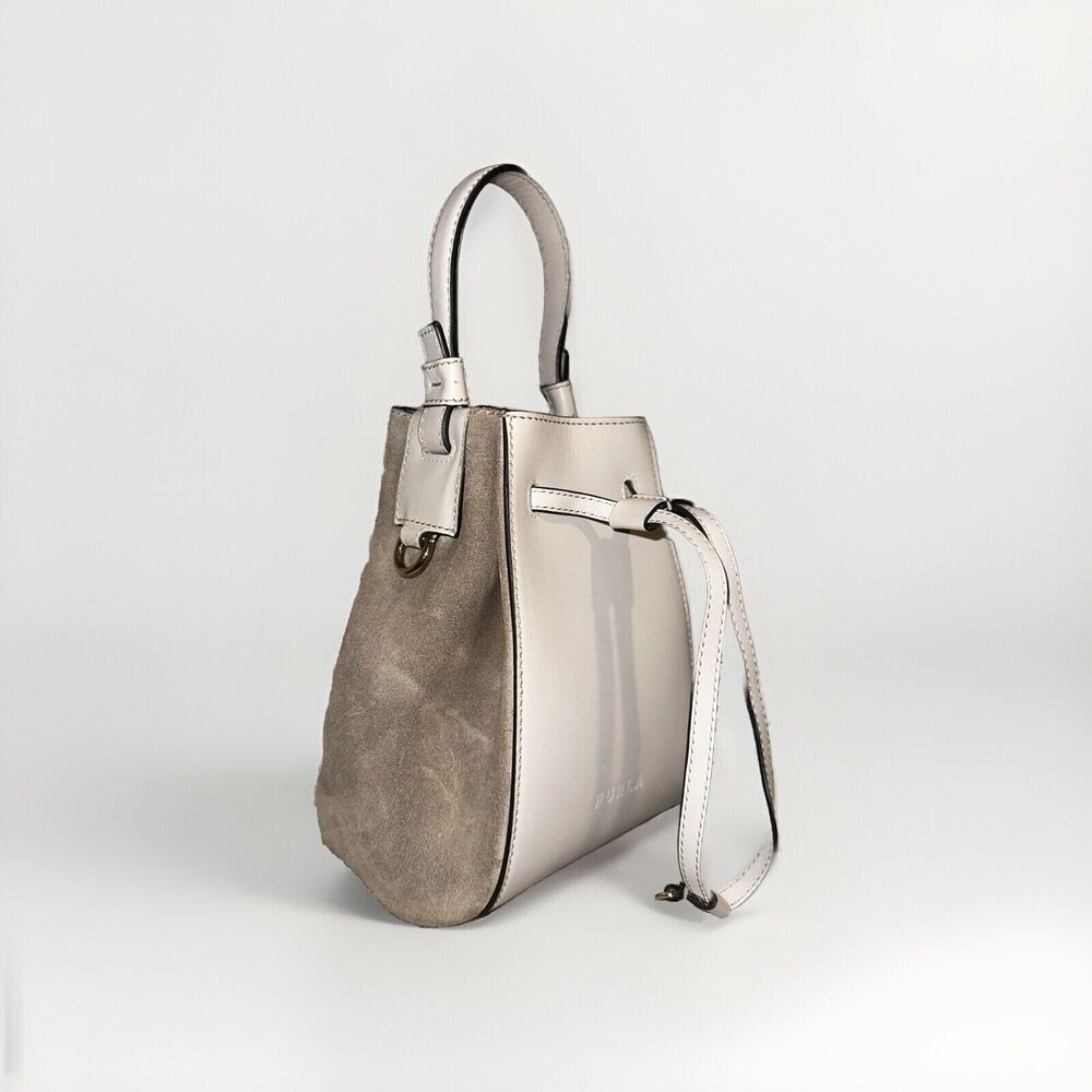 Furla Bucket Bag Small Grey Calf Leather Suede Miastella Chic Modern Designer